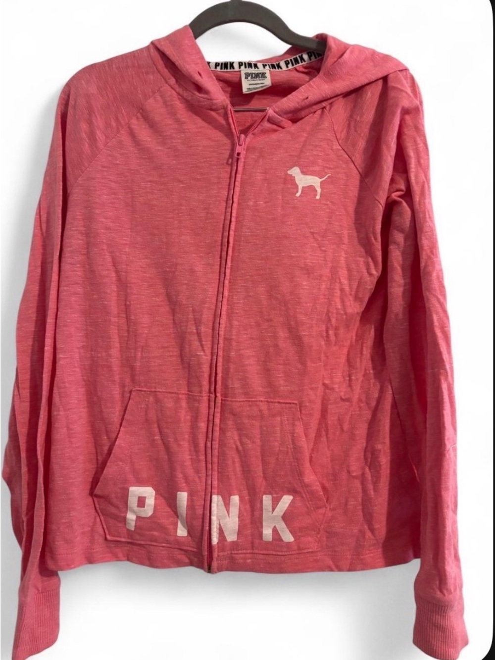 PINK Victoria's Secret Heathered Coral Pink Zip Hoodie